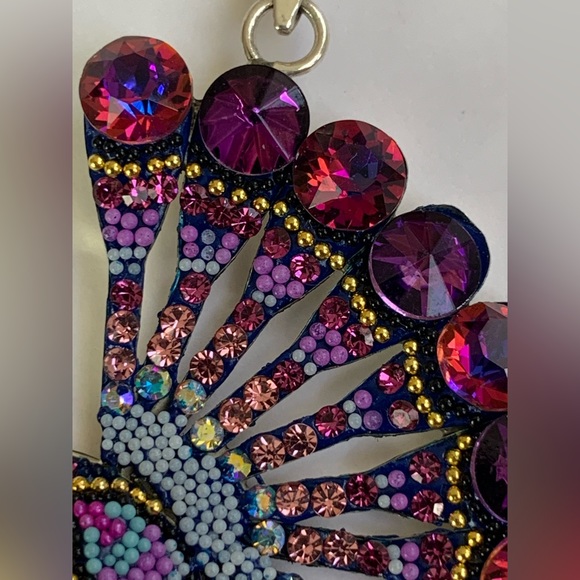 Purple Crystals Peacock Sterling Silver 925 Pendant & Earrings - Picture 7 of 12